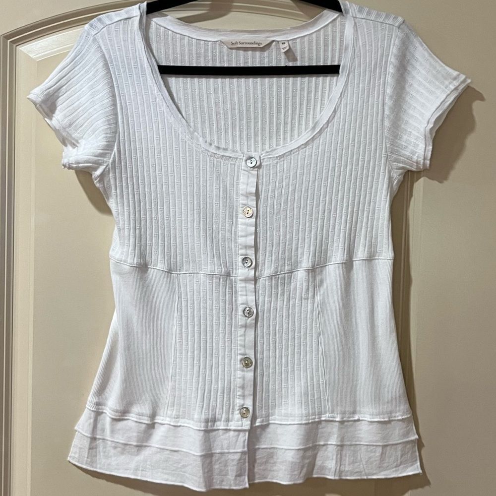 SOFT SURROUNDINGS Roma Ribbed Tee White Women's Size XS